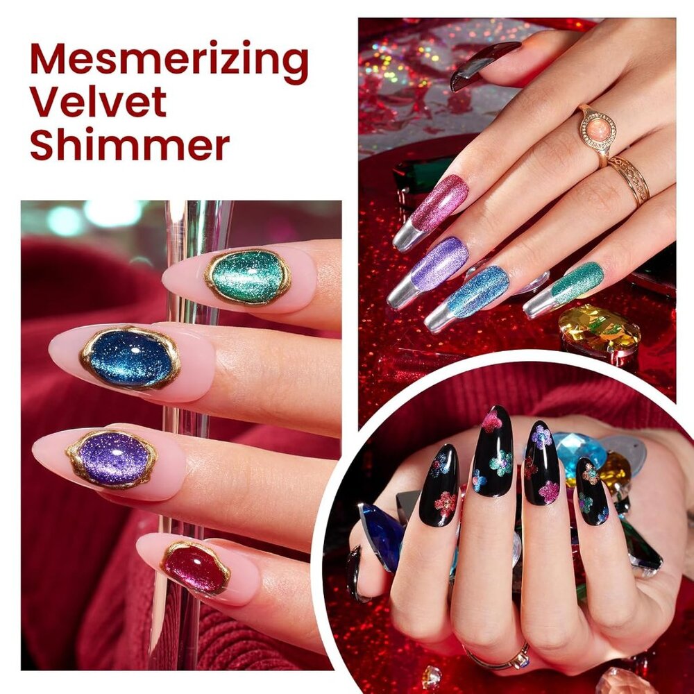 Beetles Cat Eye Gel Nail Polish Set, 6 Colors Christmas Gel Polish Kit Glitter R View 4